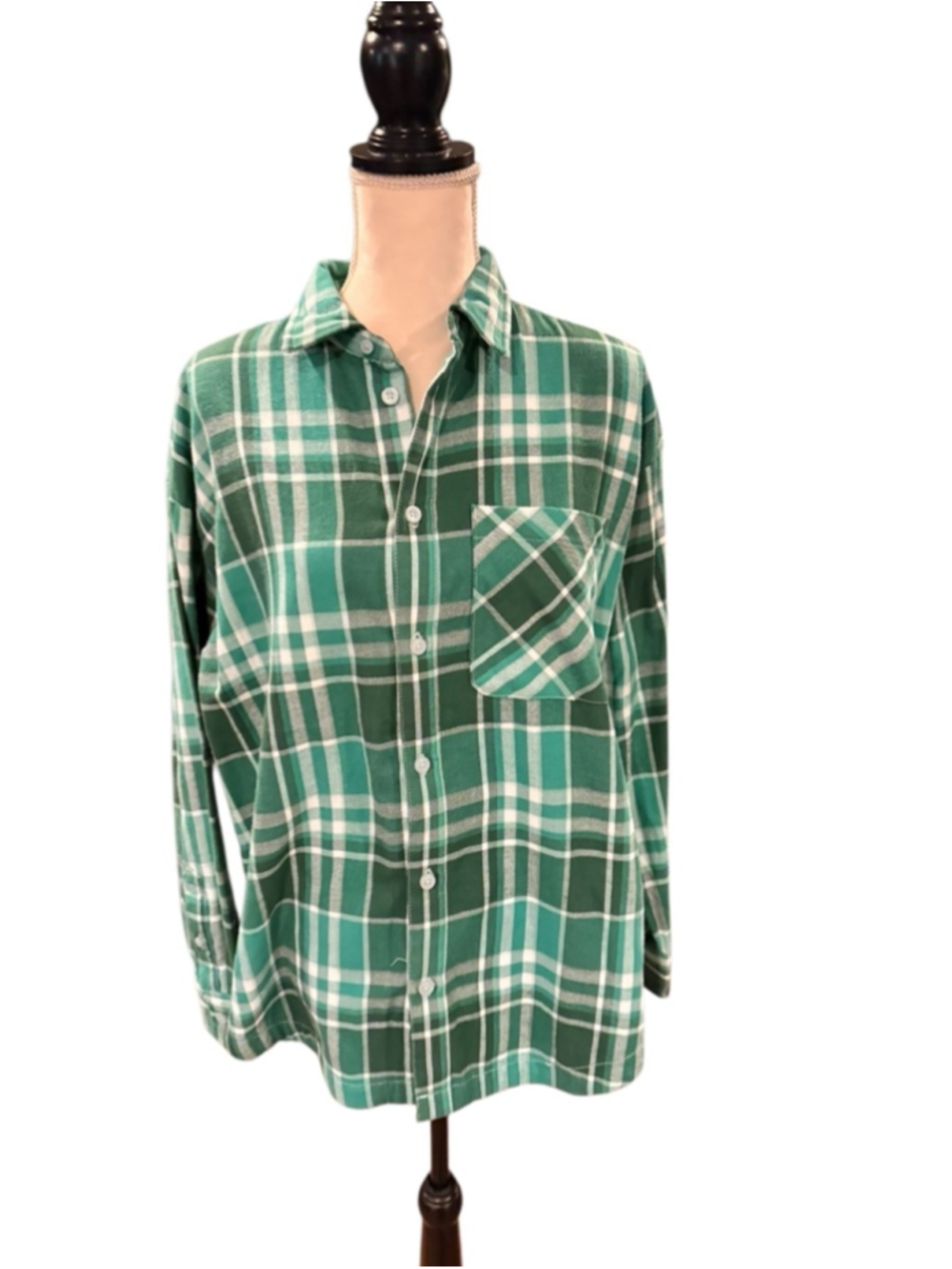 Women's The North Face Plaid Button Down Shirt Large Green White b1